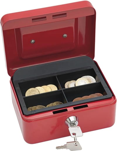 Geldcassette van Gepoeerd Staal met Intrekbare Handgreep en Veilige Cilinderslot - Rood 15,2 x 11,5 x 8 cm