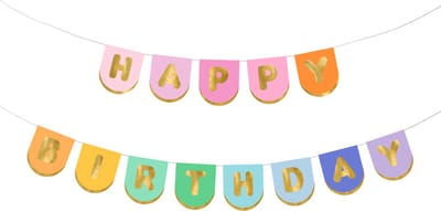 Papieren vlaggenlijn slinger "HAPPY BIRTHDAY" pastel multicolour - 163 x 12cm