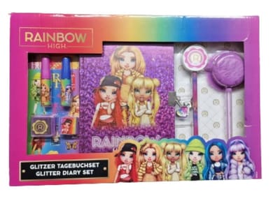 Rainbow Surprise glitter geheim dagboek - Glitterlijm - Dagboek met slotje - Stickers