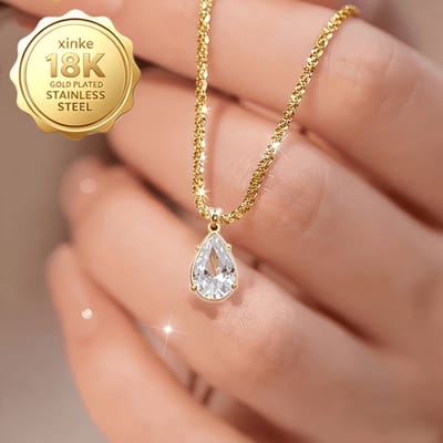 Sjika - Druppel Ketting Dames 18K Gold Plated – Zirkonia Hanger Ketting – Goudkleurige RVS Halsketting – Minimalistische Luxe Ketting – Cadeau voor Haar