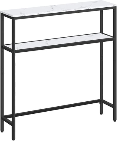 Linkforu - Haltafel - Sidetable - Consoletafel - Smalle salontafel met 2 planken - 20x100x80cm - Bruin - Wit