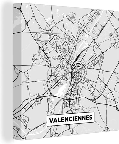 Canvas Schilderij Kaart - Stadskaart - Valenciennes - Plattegrond - Frankrijk - 20x20 cm - Wanddecoratie