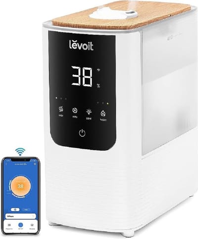Luchtbevochtiger met warm-/koude nevel max. 550 ml/h 45 l - Voor ruimtes tot 40 m² - 45 uur werking - 26 dB - Met aromafunctie en nachtlampje - Voor slaapkamer, kinderkamer en planten.