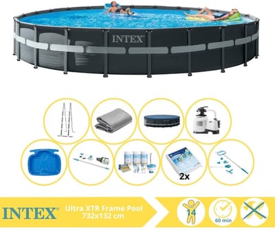 Intex Ultra XTR Frame Zwembad - Opzetzwembad - 732x132 cm - Inclusief Onderhoudspakket, Glasparels, Onderhoudsset, Stofzuiger en Voetenbad