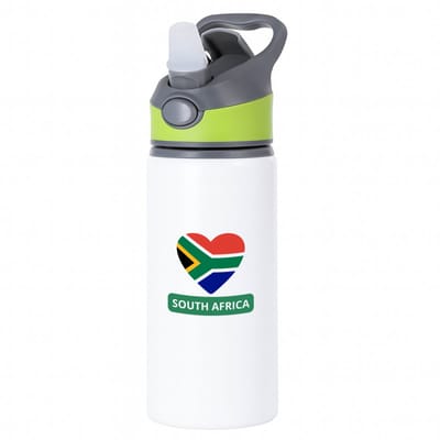 Hacebo® - Zuid afrika vlag hartje waterfles met rietje groen - Zuid afrika - reizigers - toerist - verjaardagscadeau - souvenir - vakantie - kado - water fles - 650ML