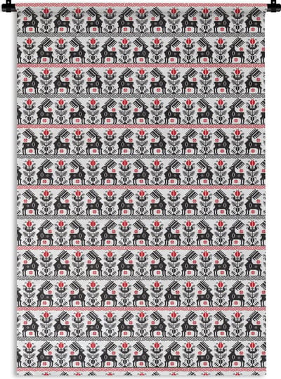 Wandkleed - Wanddoek - Hert - Patroon - Zwart - Rood - 120x180 cm - Wandtapijt