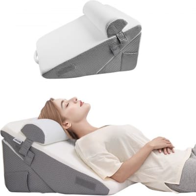 VEVOR Bed Wigkussen, 3-delige orthopedische leeskussenset, met jacquard hoes en schuimondersteuning, kussen voor na een operatie voor verlichting van zure reflux, rugpijn en snurken