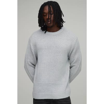 Lange Relaxed Fit Geborstelde Gebreide Trui | Light Grey | Size Small