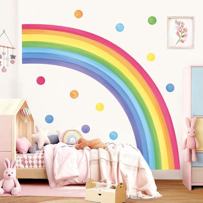 Grand Rainbow Muurstickers Waterverf Halve Regenboog Polka Dot Muurstickers Baby Kinderkamer Kinderslaapkamer Speelkamer Huisdecoratie
