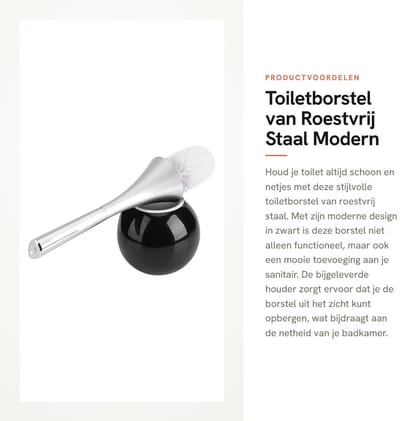 Dailygoods- Toiletborstel Modern Design - Roestvrij Staal - Zwart - Toiletborstel met Houder - Waterdicht - Antivlek/Schokbestendig - Toiletborstelhouder