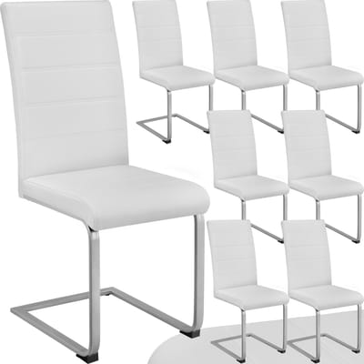 tectake® Eetkamerstoelen Bettina - Kunstleren stoelen voor Eettafel - Keukenstoelen met ergonomisch gevormde rugleuning - Diverse kleuren en sets - Maximale belasting 120 kg - Afmeting (LxBxH) 41 x 52 x 99 cm - Set van 8 - Wit