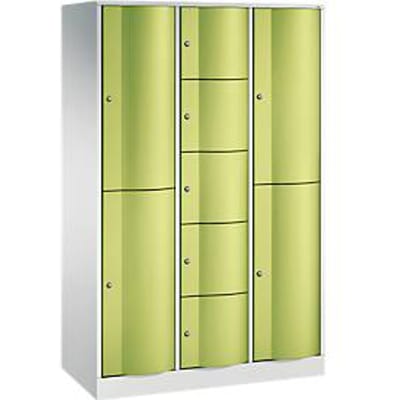 C+P combikast Resisto, 3 afdelingen, 9 vakken, B 1148 x D 540 x H 1950 mm, lichtgrijs/clownsgroen