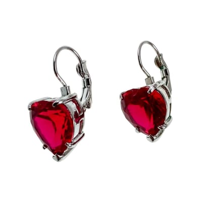Hart Oorbellen Dames - Gerhodineerd - 22mm Haak Oorbellen met Rode Hart Zirkonia Steen
