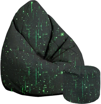 DreamRoots Velvet Zitzak voor Volwassenen – Luxe Beanbag met Voetsteun en Afneembare Hoes – Inclusief Vulling – 80x80x120 cm - Cyberpunk