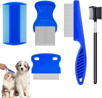 Vlooienkam Set van 5 voor Katten en Honden, Metalen Tanden, Effectieve Verwijdering van Vlooien en Luizen, Dierverzorging Accessoires