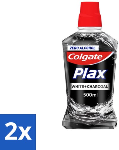 Colgate Plax - Zonder Alcohol - Mondwater - Wit + Houtskool - 500 ml - Voordeelverpakking - 2 stuks