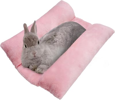 Daity Konijnenbed 15 -7 x 14 inch - verdikt zacht konijnenbed - sierkussen van pluche met katoenen ligbed - kleine mat voor huisdieren om in een kooi te slapen - roze