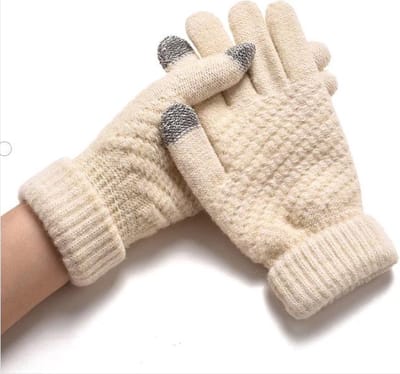 *** Touchscreen Handschoenen - Velvet Beige - One Size - Stretch - Mobiel voor de winter: Stijlvolle gebreide handschoenen met touchscreen functionaliteit - van Heble® ***