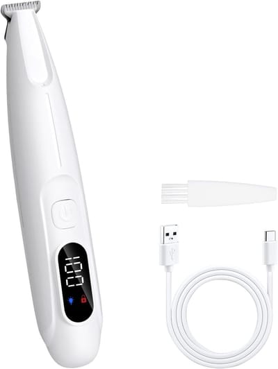 YAGXIG Elektrische dierenhaartrimmer - Hondenhaartrimmer - Scheerapparaat - Voor honden en katten - Met UV- en LED-licht - Stille kralentrimmer en reiniger - Snoerloos ontwerp - Met LCD-display en kinderslot - Wit