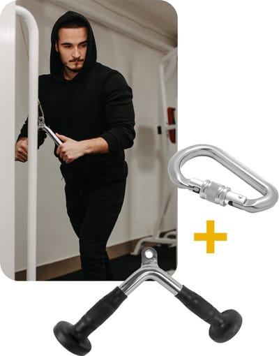 MIRO® Tricep Bar - Fitness - Massief Staal - Rubber Handvat - Pushdown - + Karabijnhaak