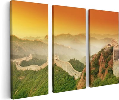 Artaza Canvas Schilderij Drieluik Chinese Muur bij Zonsopgang - 120x80 - Foto Op Canvas - Canvas Print