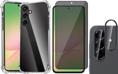Hoesje geschikt voor Samsung Galaxy A56 / A36 - Privacy Screenprotector Volledig Dekkend Glas & Camera Protector - Shockproof Transparant