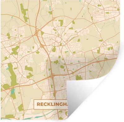 Muurstickers - Sticker Folie - Plattegrond - Recklinghausen - Vintage - Kaart - Stadskaart - 100x100 cm - Plakfolie - Muurstickers Kinderkamer - Zelfklevend Behang XXL - Zelfklevend behangpapier - Stickerfolie
