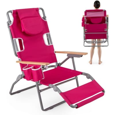 Coast Opvouwbare Strandstoel 66 x 149 x 56 cm - 3-in-1 - Voetsteun/Gezichtsopening - Rozenrood