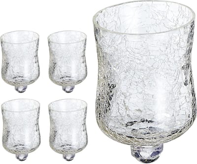 Glazen opzetstukken, set van 5 stuks, voor kandelaars, 7 x 10 cm, glazen pot, crackle design, lantaarnbevestiging, theelichthouder (5 x glazen opzetstuk)