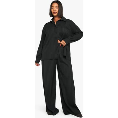 boohoo Dames Plus gekreukelde getextureerde elastische wijde pijpenbroek | Black | Maat: 16