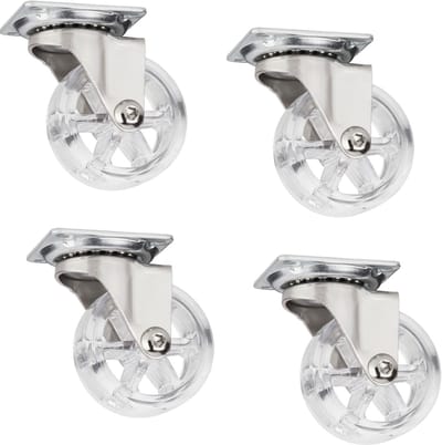 Set van 4 decoratieve design meubelwielen RAPID wielen Ø 50 mm transparant, draagvermogen 35 kg, hoogte 64 mm, zwenkwielen van SOTECH