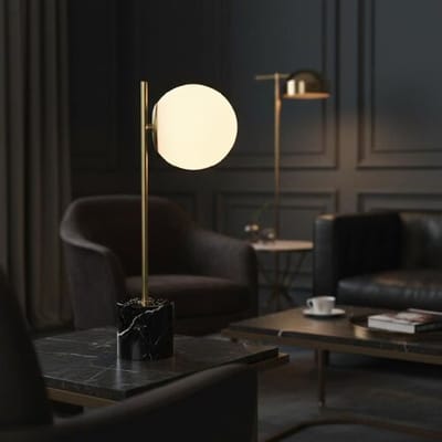 LUSENZ Elara - Design Tafellamp met Marmeren voet en glazen bol 50 cm - Dressoir lamp - Japandi design - E14 fitting - Met aan/uit-schakelaar