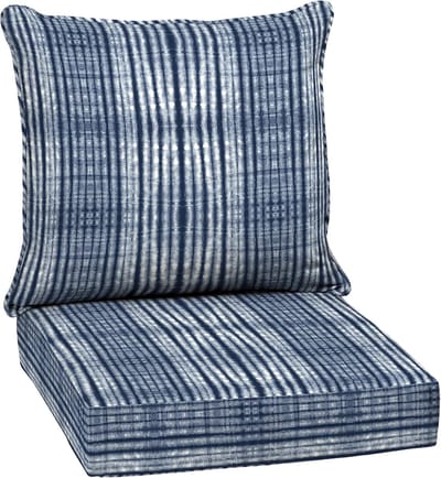 Diepe Zitkussens - Buitenkussens Bank - Terras Meubilair - Waterafstotend Fade Bestand - 24 x 24 Inch - Blauw Shibori Streep