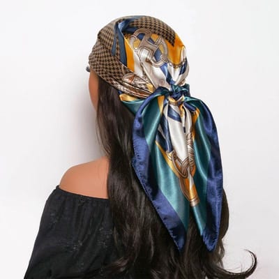 Foulard Bandeau Imprimé Mode Femme 90*90Cm Satin de Soie Hijab Bandana Foulard de Cou Protection Solaire Châle Enveloppant Foulard black