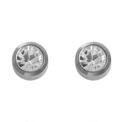 Caflon Large 5mm stalen oorknopjes voor oorschieter hypoallergeen steriel verpakt zilverkleurig met narurel steentje geboortesteen april