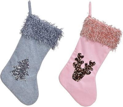 Decoratie Kerstsokken met patroon - Set van 2 roze en blauw - 27x50x2 cm