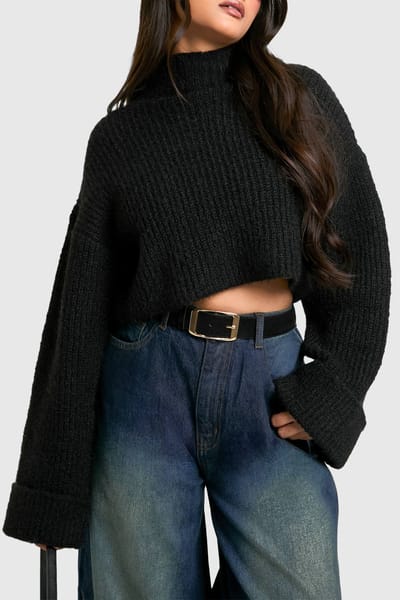 boohoo Dames Nep suede chunky gouden gesp boyfriend-gordel | Zwart | Maat: Medium/Large