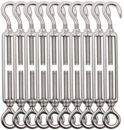 carmdering - Spanschroef - Haak-oog Spanschroef - Kabelspanner - 10 stuks, M5, 304 RVS, verstelbaar 130-180mm, corrosiebestendig - Voor tuin & hekwerk - Eenvoudig te installeren