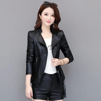 Veste en cuir automne et hiver veste courte femme veste en cuir slim grande taille manteau haut XXXL noir