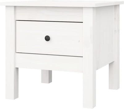 Massief Houten Bijzettafel - Nachtkastje Salontafel - Opbergen Woonkamer - Geïntegreerde Lade - 40 x 40 x 39 cm - Wit