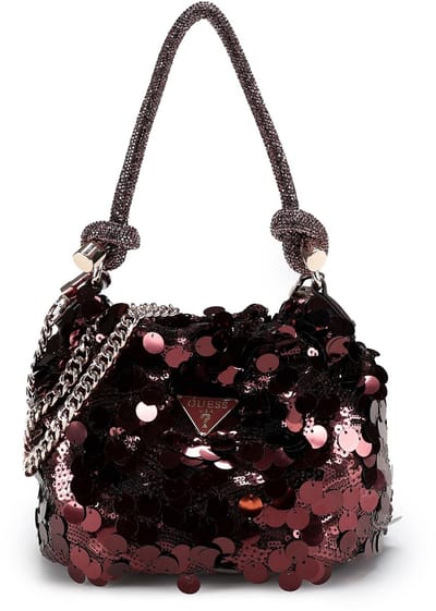 GUESS avondtas schoudertas Holiday Shine Pochette Mini Wine wijnrood