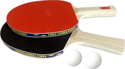 Tafeltennisset - Ping Pong Set - Sportief Spel - Ergonomische Handgreep - 2 Batjes 2 Ballen - Zwart Rood