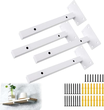 Set van 4 Wandplanken Beugels 25cm - Stevige Hoeksteunen voor Industrieel Gebruik, Retro Metalen Bevestigingsplaten met Witte Schroeven