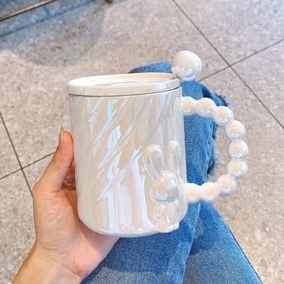 Licht Luxe Mok Hoge Waarde Kop Souvenir Gegalvaniseerde Keramische Waterbeker Huishouden Deksel Lepel Kantoor Koffiekop 401-500ml