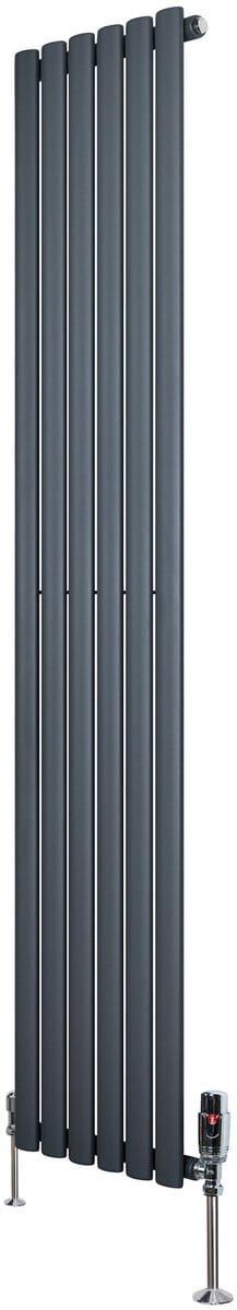 Ovale radiator 1 kolom - 1800x360 mm - grijs - thermostaatkraan