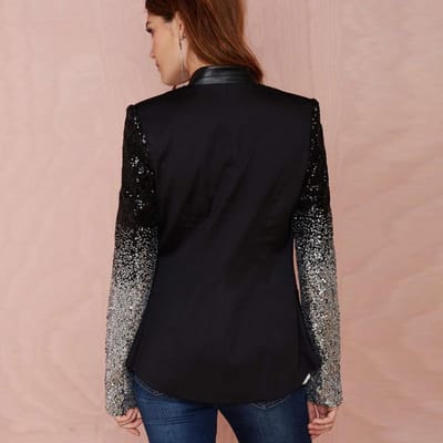 Femmes mince OL costume jolie pochette veste manteau hauts vêtements d'extérieur à manches longues grande L noir