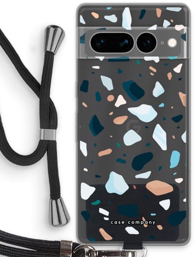 Case Company® - Hoesje met koord geschikt voor Google Pixel 7 Pro hoesje met Koord - Terrazzo N°13 - Telefoonhoesje met Zwart Koord - Bescherming aan alle Kanten en Over de Schermrand