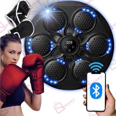 Elektronische Boks Trainer met LED & Bluetooth – 15 Niveaus – USB Oplaadbaar – Inclusief Bokshandschoenen – boxing machine voor volwassenen – boxing bag – boks machine – boksbal – punching bag – MMA / Boksen / Reflextraining – 69524
