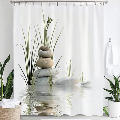 Modern Minimalist Pebble Water Ripple Pattern Shower Curtain,Printed Fabric Bathroom Curtains,Home Decoration Curtain With Hooks W60H190(CM)-1 Pcs