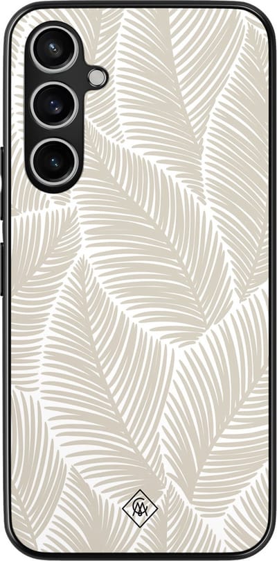 Casimoda® hoesje - Geschikt voor Samsung Galaxy S23 FE - Palmy Leaves Beige - Zwart TPU Backcover - Natuur - Bruin/beige